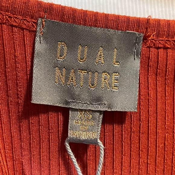 Dual Nature Ribbed Cold Shoulder Halter Bodycon Dress Brick XS - Picture 5 of 6